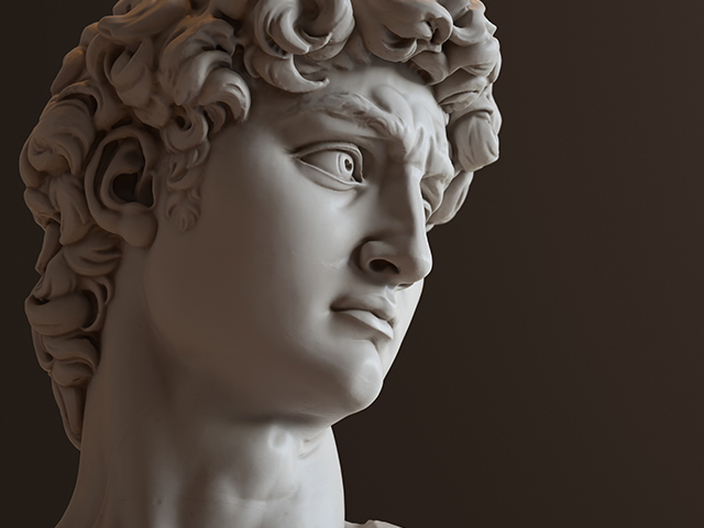 David sculpture by Michelangelo. Close up with dark background